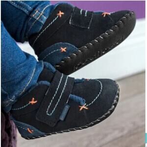 Pediped Kids Grip 'N' Go Ronnie Suede Boots Infant Size 5 Navy Blue Faux Fur